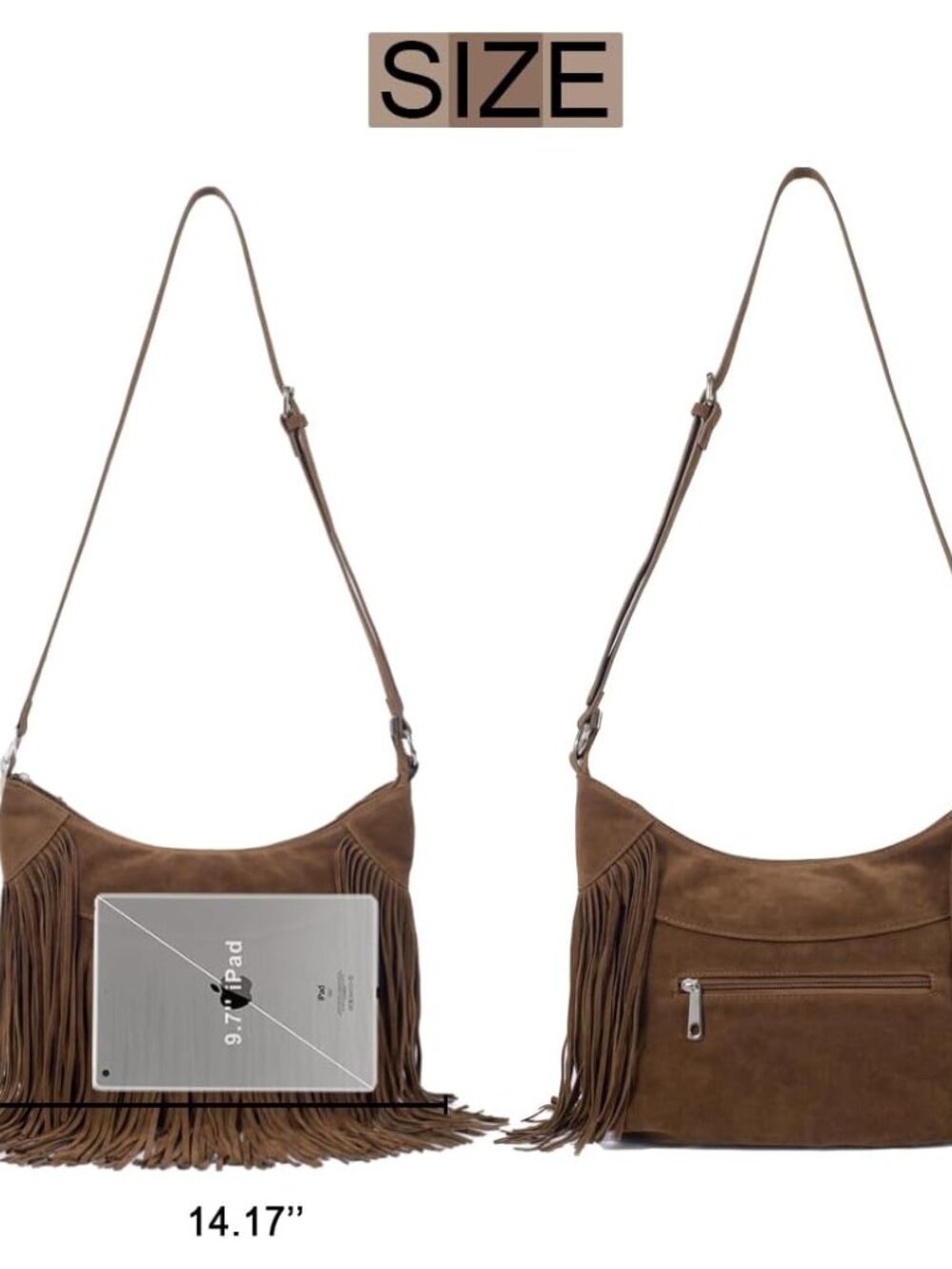 Women Fringe Hobo Bag Western Purse Shoulder Bag Vegan Suede Tassel Hippie Cross - Picture 5 of 6